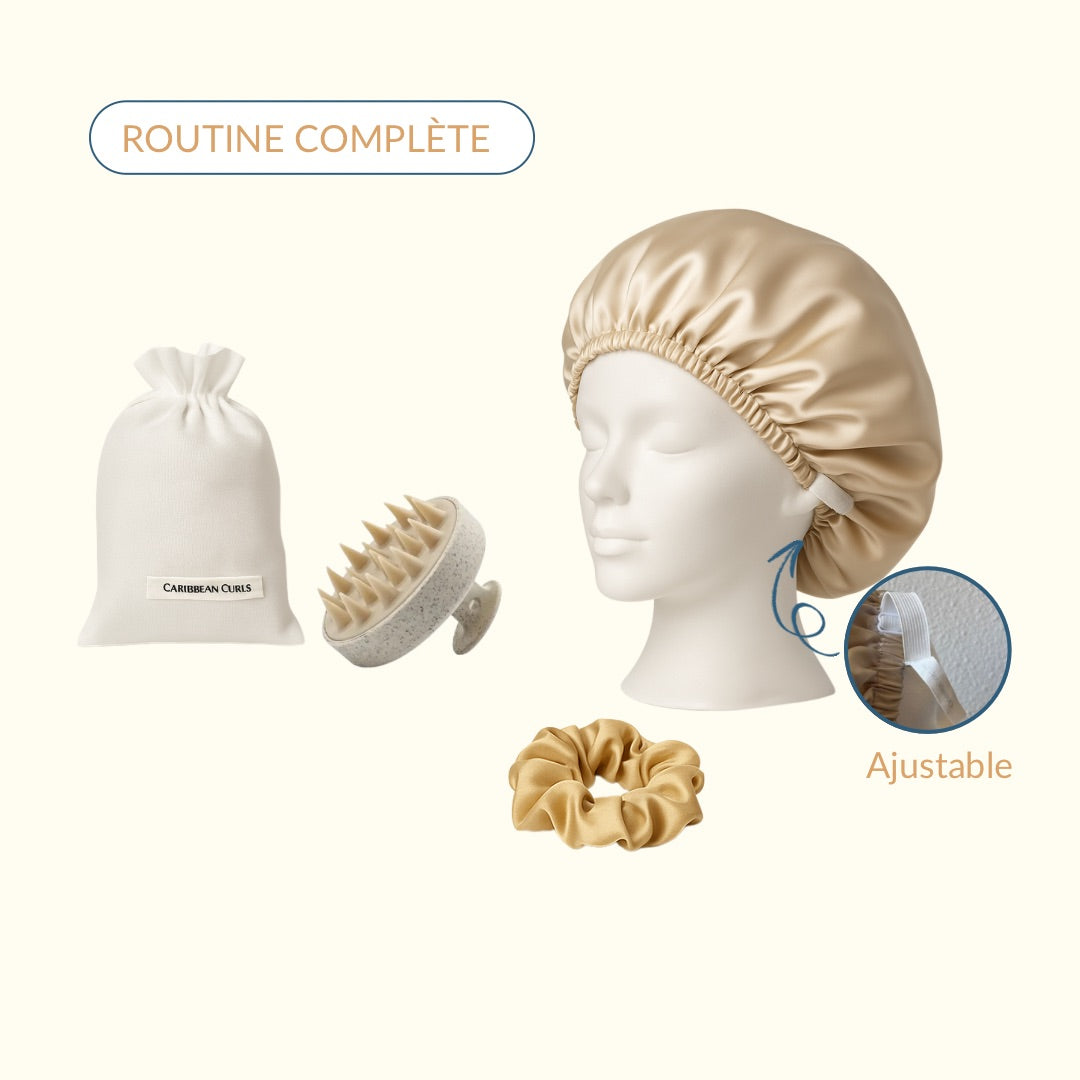 Bonnet en satin de soie ajustable + chouchou en soie : cheveux ondulés,bouclés,crépus