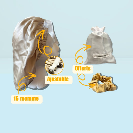 Bonnet en satin de soie ajustable + chouchou en soie : cheveux ondulés,bouclés,crépus