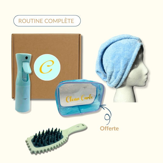serviette en microfibre, brosse stimulante, vaporisateur
